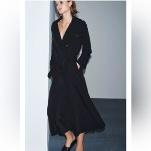 Zara ZW Collection Trench Midi Black Long Sleeve Dress
